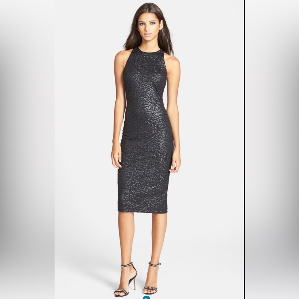 Alexia Admor Party/ Holiday Black Rose Pattern Coated Knit Mini Dress XS
